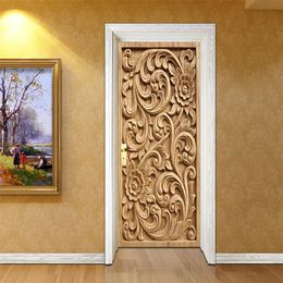 Self Adhesive Renovation European Relief DIY PVC Stickers On Door Waterproof Entrance Home Decoration Decal Print Art Picture 210317