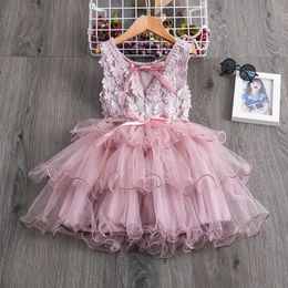 Baby Girls Summer Lace Tulle Tutu Dress Floral Backless Sleeveless Princess Dress Toddler Kids Clothing Children Party Costume Q0716