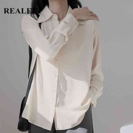 Solid OL Style Formal Women's Blouse Turn-down Long Sleeve Shirts Elegant Female Chic Loose Tops Spring Summer 210428