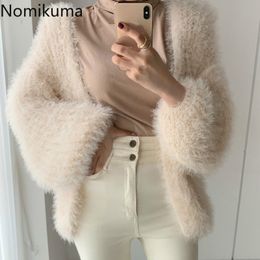 Nomikuma Korea Autumn Winter Warm Sweater Cardigan Causal Long Sleeve V-neck Knitted Jacket New Women Open Stitch 6C835 210427