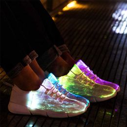 fiber optic light up shoes Canada - Size25- Fiber Optic Fabric Light Up Shoes 11 Colors Flashing Teenager Girls&Boys USB Rechargeable Luminous Sneakers with 220114