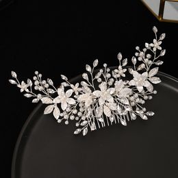 Luxury Women Jewellery Handmade Alloy Imitation Pearl Silver Colour Flower Hair Comb Bridal Wedding Headdress Headpeice VL