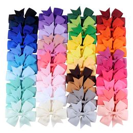 INS new 40 Colours 3.3 Inches Kids Baby girls solid bow hairclip cute Colourful ribbon hair clip baby Hair accessories