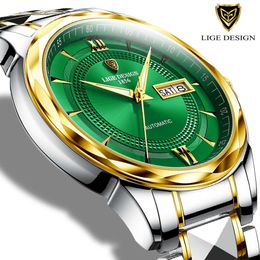 LIGE Sword-Shaped Pointer Automatic Mechanical Watch Top Luxury Tungsten Steel 50m Waterproof Business Watch Men Watches 210527