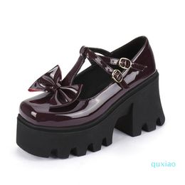 Dress Shoes Womens Platform Pearls Bowknot Chunky High Heel Sandals Punk Creepers Japanese Harajuku Dark JK 5Styles 2022