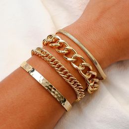 4pcs/Set Bohemia Men Women Alloy Gold Color Bracelet Set & Bangle Boho Luxury Handmade Jewelry Lover Couple Gift Link, Chain