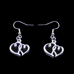 New Fashion Handmade 19*19mm Double Hearts Earrings Stainless Steel Ear Hook Retro Small Object Jewellery Simple Design For Women Girl Gifts