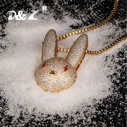 D&Z New Bad Bunny Pendant Necklace Iced Out AAA Cubic Zirconia Bling Men's Women Hip hop Rock Jewelry X0509