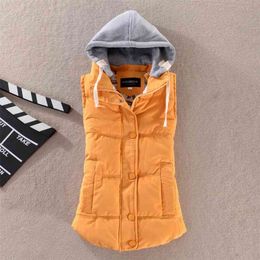 Plus Size 6XL Women Vest Winter Coat Ladies Gilet Colete Feminino Casual Pocket Hooded Waistcoat Female Sleeveless Jacket 210817