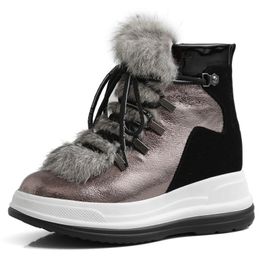 -Botas 2021 mujeres tobillo tobillo invierno cálido corto cuero genuino oficina zapatos casual zapatos mujer plana plataforma