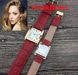 Fashion Lady mens women roman quartz watch leather strap auto date Analogue men square designer whole wristwatch gifts257B