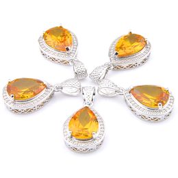 Mix 5 Pieces Pendants Luckyshine Shine Teardrop Shape Royal Citrine Gemstone 925 Silver Pendant Necklaces P1296
