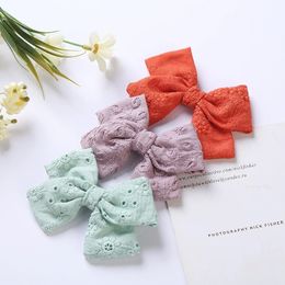 7.5*5.5 CM Solid Colour Embroidered Bowknot Toddler Hair Clips Cute Princess Bangs Hairpins Baby Headwear Christmas Decoration