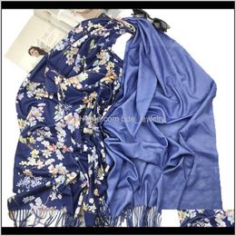 Hats, & Gloves Aessoriesvintage Fashion Scarf Women Winter Warm Flower Pattern Tassel Scarves Designer Luxury Long Print Wraps Shawl Drop Del