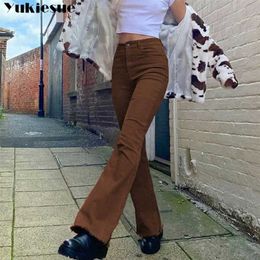 Streetwear vita alta moda donna Browm jeans donna ragazze donne flare pantaloni pantaloni femminili jean femme denim bagge mamma jeans 211101