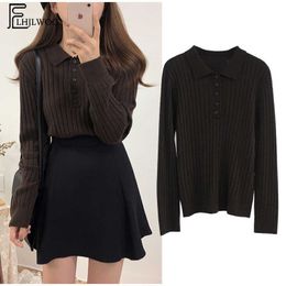 Basic Pullover Sweaters Winter Hot Sales Women Preppy Style Korean Stylish Design Casual Knit Top Brown Button Sweater 3511 X0721
