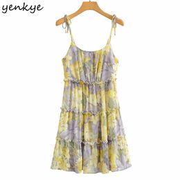 Holiday Summer Dress Women Vintage Floral Print Chiffon Sexy Sleeveless O Neck A-line Sling Casual Beach Plus Size 210514