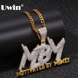 UWIN Motivated By Money Letter Necklace Paved Iced Out AAA Cubic Zirconia Chain Men Women Hiphop Jewelry Pendant X0509