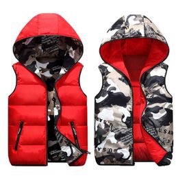 Spring Autumn Vest for Boy Hooded Warm Camouflage Cotton Outerwear Kids Jacket Children's Clothing Boys Coats For 110-170 Cm 211203
