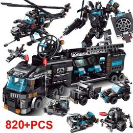 820pcs City Police Station Building Blocks Compatible City SWAT Team Truck Blocks Educational Toy For Boy Children Gift Birthday Q0624