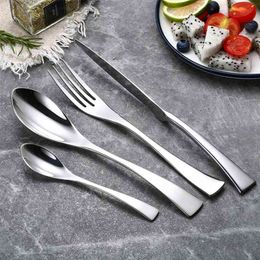 24Pcs/set 304 Stainless Steel Cutlery Set Tableware Silverware Dinner Fork Spoon Knife Dinnerware Drop 210804