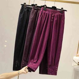 Arrival Spring Autumn Women Elastic Waist Corduroy Harem Pants all-matched Casual Plus Size Femme Trousers S485 210512