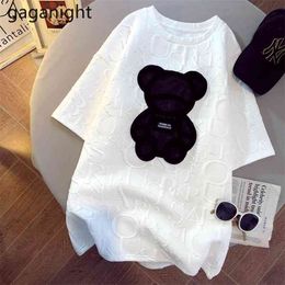 Cute Cartoon Bear Women Cotton T Shirt Summer Short Sleeve Loose Tops Tee Casual Female O Neck Tshirts Plus Size M-2XL 210601