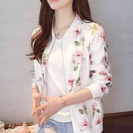 Fashion Summer Women Bomber Print Jacket Long Sleeve Basic Coats Thin Slim Short Female s Plue Size 210914