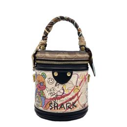 Bear Graffiti Bucket Bags New Round Minority Fashion Handbag Shoulder Crossbody Women's Small