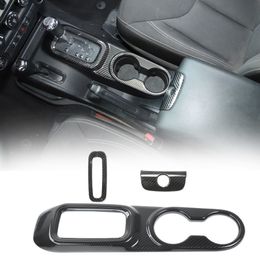 Front Water Cup Gear Panel Central Console Armrest Box Keyhole Cover Trim For Jeep Wrangler JK Unlimited 11-17 3PC Carbon Fibre