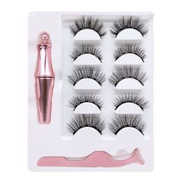 Magnetic Liquid Eyeliner Magnetic False Eyelashes & Tweezer Set No Glue Needed Make Up Tools 5 Pairs eyelashes mixed Styles