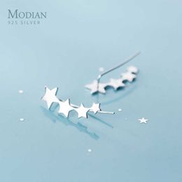 925 Sterling Silver Glossy Stackable Stars Row stud Earring for Women Fashion Simple Gold Colour Ear Pin Jewellery 210707