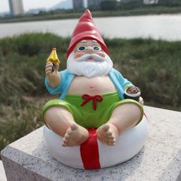 New Resin Swim Ring Dwarf Sculpture Gnome Art Statue Landscape Lawn Elf Figurine for Gift Outdoor Yard Accessory Garden Decor#22