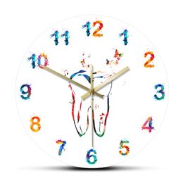 Colourful Tooth with Butterflies Fashion Printed Acrylic Wall Clocks Dental Health Modern Minimalist Quartz Mute Wall Clock 210325