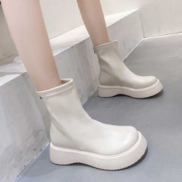 Shoes Round Toe Med Heel Boots Luxury Designer Zipper Boots-Women Rock Fashion Ladies Elegant Rubber 2021 Flat Basic Retro Casua Y1018