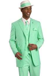Excellent Green 3 Piece Suit Men Wedding Tuxedos Peak Lapel Three Button Groom Tuxedos Men Business Dinner Prom Blazer(Jacket+Pants+Tie+Vest) 1266