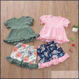 Clothing Sets Baby & Kids Baby, Maternity Girls Outfits Children Ruffle Tops+Floral Print Shorts 2Pcs/Set Summer Fashion Boutique Clothes Z5