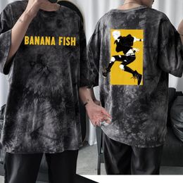 -Homens camisetas Anime Tie Tye T-shirt Banana Peixes Impressão O-pescoço Verão