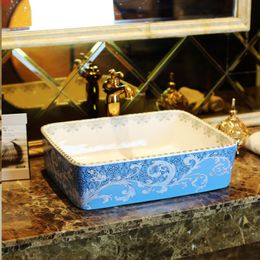 Rectangular Bathroom Cloakroom Ceramic Counter Top Wash Basin Sinks washing basin for hotelgood qty