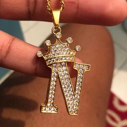 Zircon Crown Letter Necklace For Women Men Hip Hop Initial Alphabet Charm Chain Choker Pendant Necklace Jewelry Gift