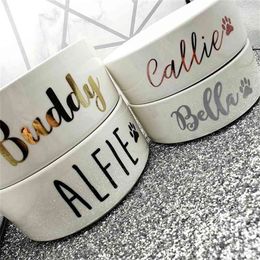 Personalised name bowls , Cutom ceramic dog cat feeder / white pet bowl accessory Favours gifts Y200922