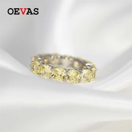 OEVAS 100% 925 Sterling Silver Sparkling 1 Row Full 5*5mm High Carbon Diamond Finger Rings For Women Wedding Party Fine Jewellery 211217