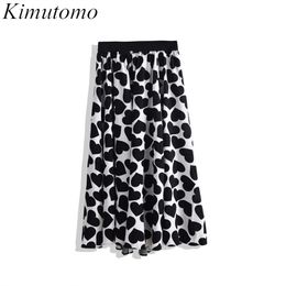 Kimutomo Women Skirt Spring Autumn Korea Fashion Female Heart Printing Elastic High Waist A-Line Skirt Outwear Casual 210521