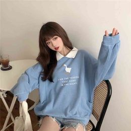 Autumn Thin Hoodies Cute Clothes Kawaii Harajuku Goose Oversized Sweatshirt with Collar Sweetshirt for Girls Loose 210809