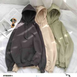 HYBSKR Woman's Solid 12 Colours Korean Hooded Sweatshirts Female Cotton Thicken Warm Hoodies Couple Spring Fashion Clothes 210805