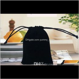 Velvet Black Pure Colour Woman Vintage Drawstring For Gift Diy Handmade Packaging K15Mm Pouches Ixrf0