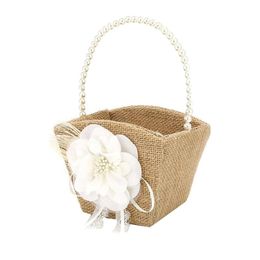 Outros suprimentos jardim flor menina cesta rústica serapilheira para festa de casamento vintage com pêlos de pérola