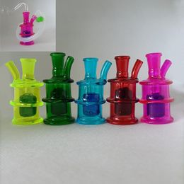 DHL Mini Glass Bong Set With 10mm Male Burner Pipe Hose Drip Tip Hookah Smoking Dry Herb Tobacco Oil Dab Pipes Colorful Recycler Water Bongs