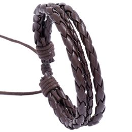 Multicamada Brown Black Color Couro Trançado Artesanal Ajustável Charme Braceletes Para As Mulheres Homens Punk Bangle Jóias