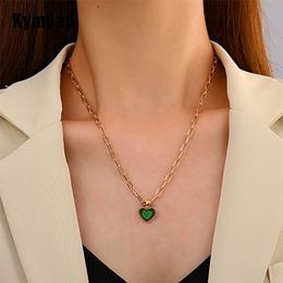 Pendant Necklaces Kymyad Wide Chain Choker For Women Gold Color Enamel Double Heart Necklace Jewelry Bijoux Femme Collar